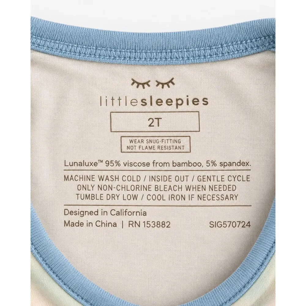 Little Sleepies 2T short sleeve zip romper in a pastel tie-dye print.